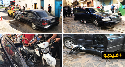 فرار سائق سيارة مجهولة صدم شرطة الدراجين وسط مدينة الناظور 