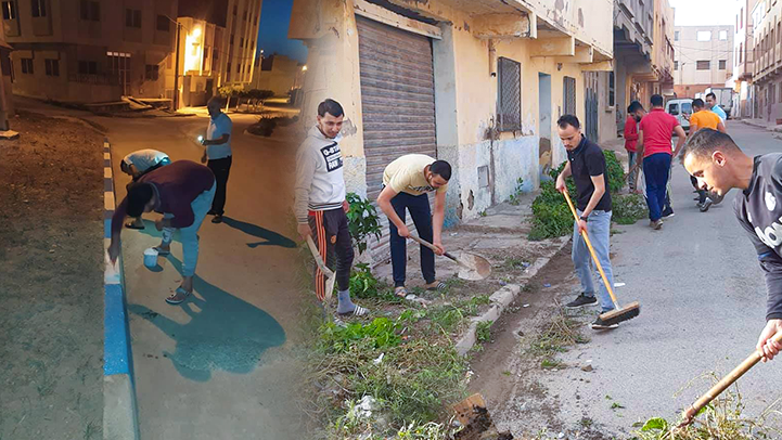 شباب وسط العروي يبادرون إلى تنقية حيّهم السكني وطلاء أرصفته في حملة تنظيف واسعة