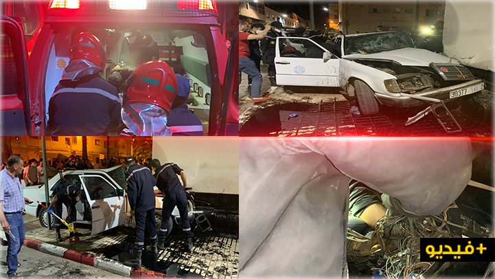 شاهدوا.. سيارة أجرة تصطدم بحائط عمارة سكنية بحي لعري الشيخ بالناظور 