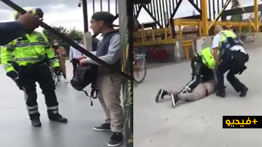 شرطي بلجيكي يضرب مهاجرا ويسقطه أرضا لرفضه وضع الكمامة في فضاء عامّ 