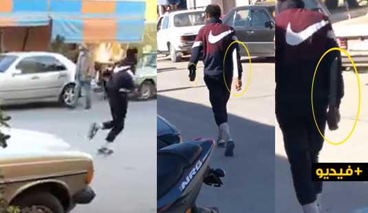 شاهدوا.. شخص يحمل سكينا كبيرا يتجول وسط بني شيكر مهددا سلامة المواطنين  شاهدوا.. شخص يحمل سكينا كبيرا يتجول وسط بني شيكر مهددا سلامة المواطنين