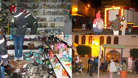  حريق مهول يلتهم محلاً لبيع المواد الغذائية وسط حي ترقاع بالناظور