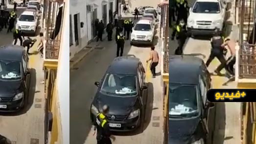 شاهدوا.. عناصر الشرطة الإسبانية تشن تدخلا مثيرا في حق مغربي هددهم بسيف
