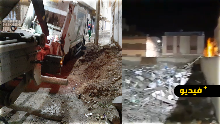 شاهدوا.. غرق شاحنة وسط حي لعراصي بالناظور والساكنة غاضبة من الشركة المكلفة بالأشغال