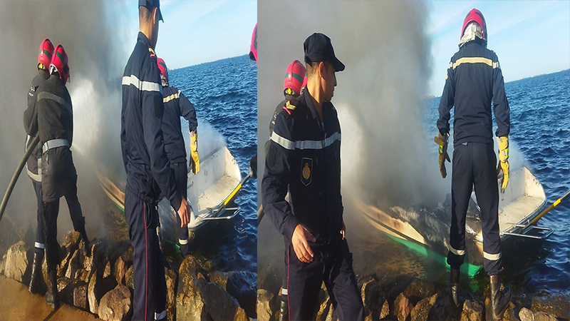 شاهدوا.. احتراق قارب للصيد بكورنيش الناظور يستنفر السلطات