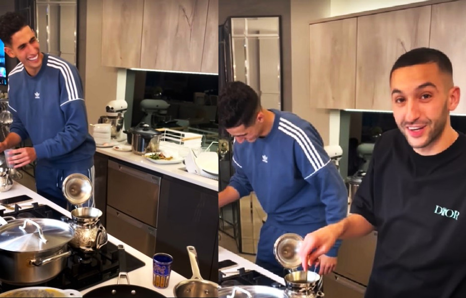 لقاء خاص يجمع نجما المنتخب المغربي زياش وأكرد لتحضير الشاي لقاء خاص يجمع نجما المنتخب المغربي زياش وأكرد لتحضير الشاي