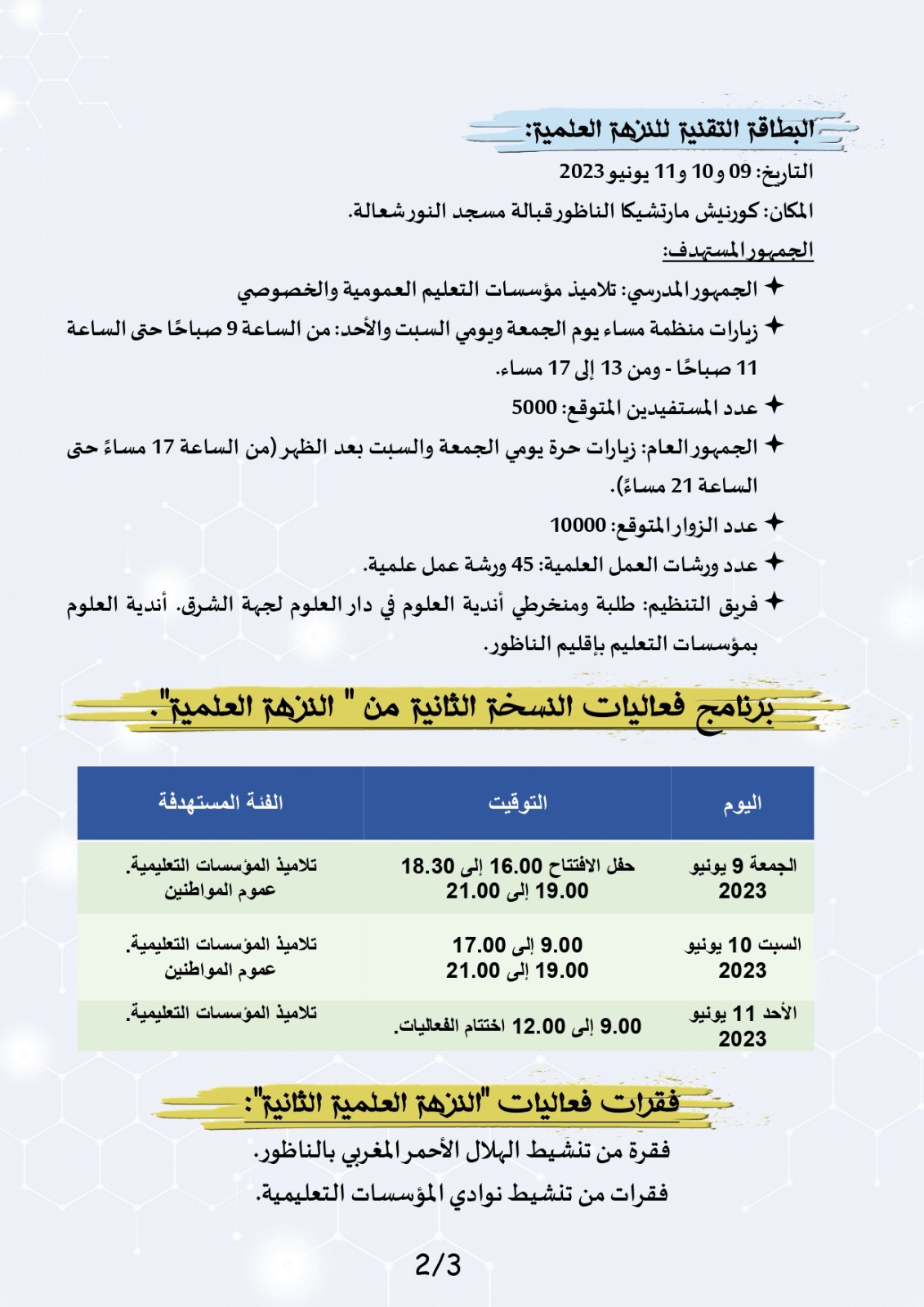 كورنيش الناظور يحتضن النزهة العلمية الثانية من 9 إلى 11 يونيو 