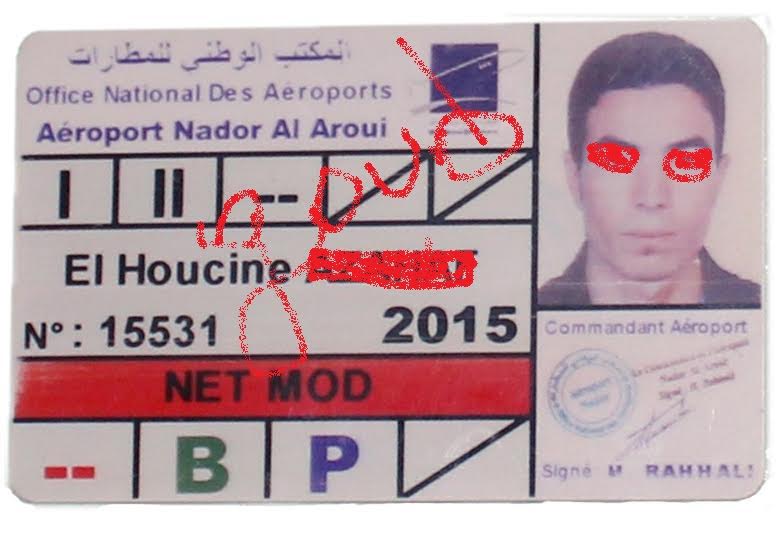 بالصور.. ها بطاقة الداعيشي لخدام فمطار العروي الذي تم إعتقاله قبل أن ينفذ مخططه الإرهابي