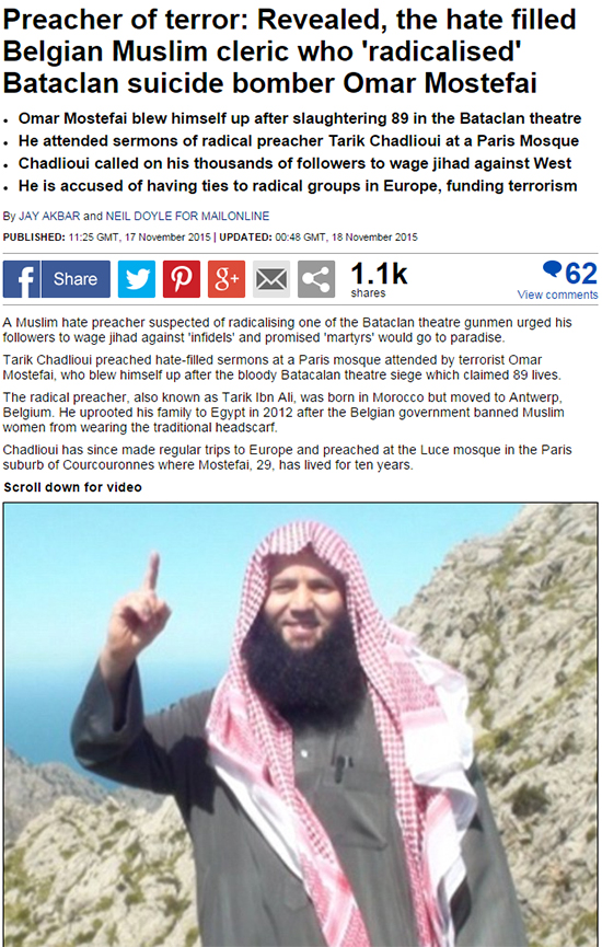 صحف عالمية تورط الداعية الناظوري طارق بن علي في تفجيرات باريس صحف عالمية تورط الداعية الناظوري طارق بن علي في تفجيرات باريس