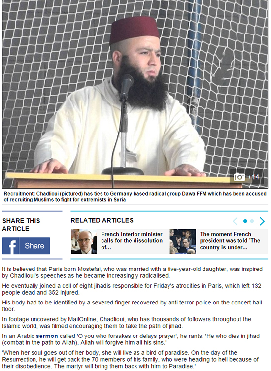 صحف عالمية تورط الداعية الناظوري طارق بن علي في تفجيرات باريس صحف عالمية تورط الداعية الناظوري طارق بن علي في تفجيرات باريس