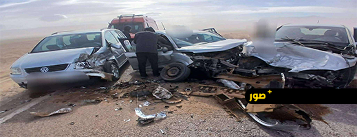 حادثة سير خطيرة بين أفسو وصاكا إثر ضعف الرؤية بسبب الرياح المحملة بالغبار