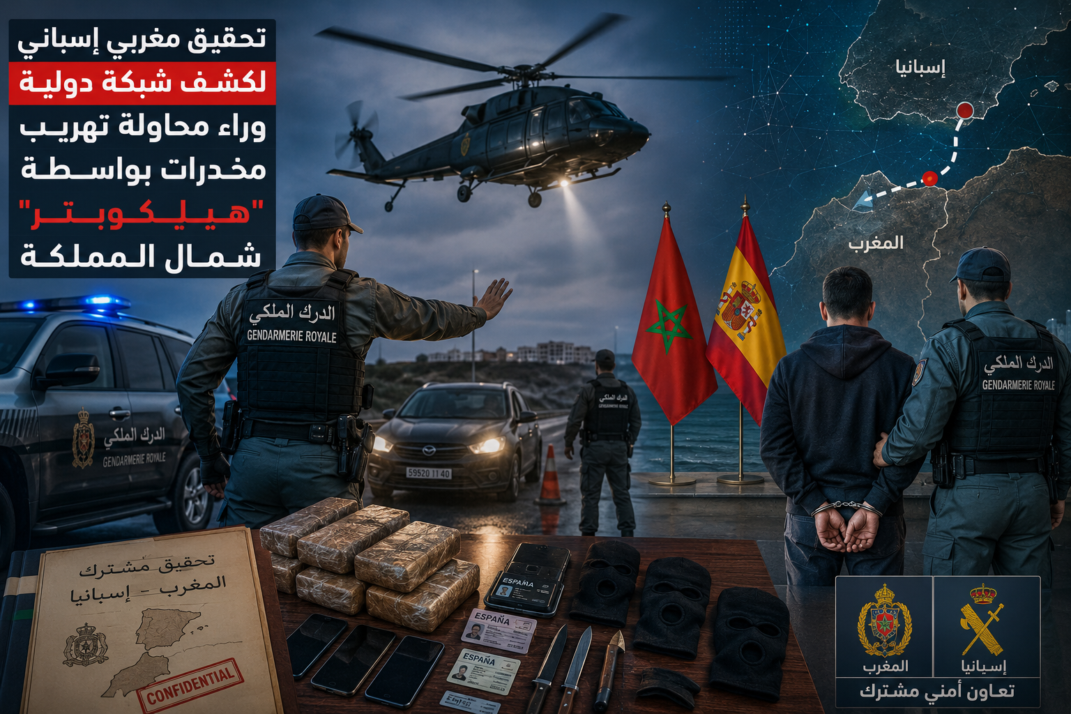 تحقيقات مغربية إسبانية مشتركة تكشف خيوط شبكة دولية لتهريب المخدرات عبر هيليكوبتر