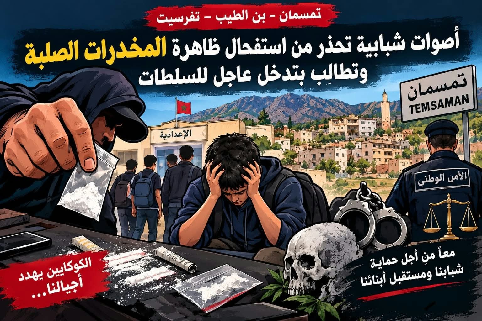 تمسمان  و بن الطيب و تفرسيت.. أصوات شبابية تحذر من استفحال ظاهرة المخدرات الصلبة وتطالب بتدخل عاجل للسلطات