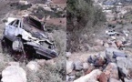 بالصور.. سيارة تهوي في منحدر عميق على مستوى الطريق الرابطة بين بني سيدال الجبل واعزانن