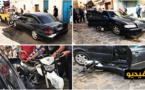 فرار سائق سيارة مجهولة صدم شرطة الدراجين وسط مدينة الناظور 