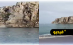 شاهدوا.. انهيار صخري بشاطئ كيمادو يفزع المصطافين بالحسيمة